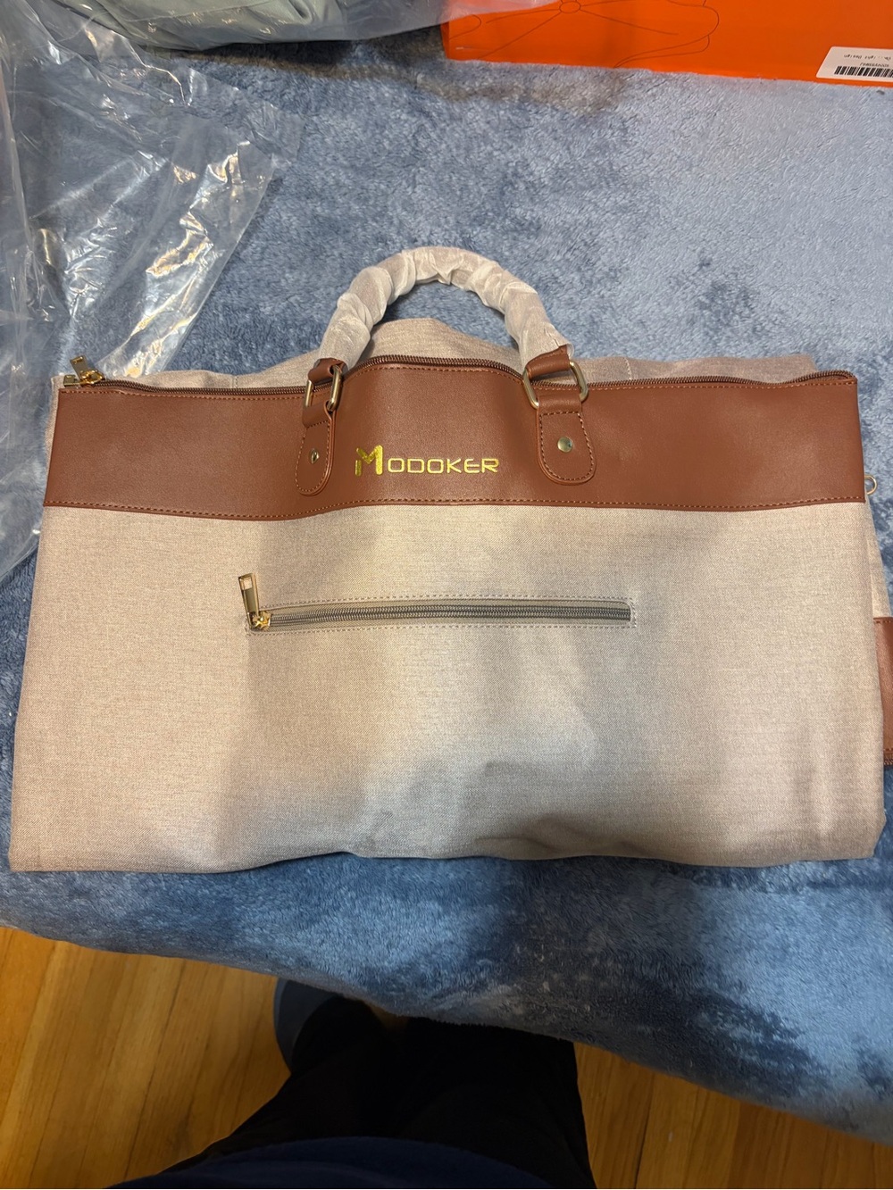 Beige and Brown Weekend Travel Bag